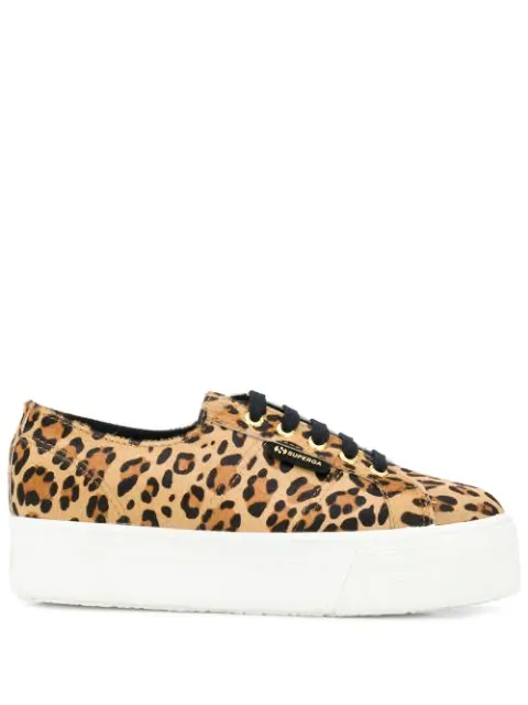 Superga Leopard-print Chunky Sole Sneakers In Black | ModeSens
