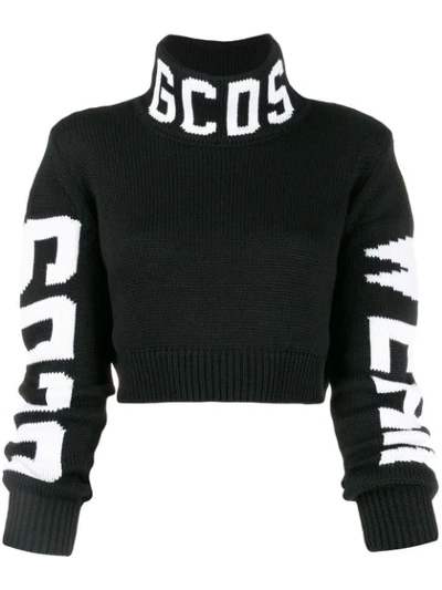 Gcds Cropped Logo Sweater In 02 Black