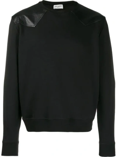 Saint Laurent Crew Neck Panelled Sweatshirt In Black