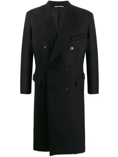 Valentino Double-breasted Long Tuxedo Coat In Black