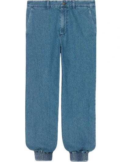 Gucci Marble Washed Denim Track Trousers In Blue