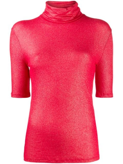 Majestic Roll Neck Glitter Top In 745 Metal Red