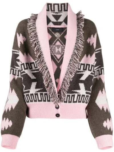 Alanui Intarsia Knit Cardigan In Pink,brown,white