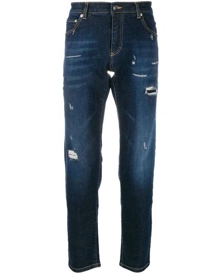 Les Hommes Urban Distressed Straight Leg Jeans In Blue
