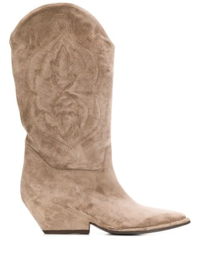 Del Carlo Undershot Heel Western Calf Boots In Grey