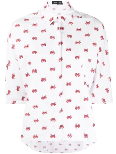 Styland Crab Print Short-sleeve Shirt In White