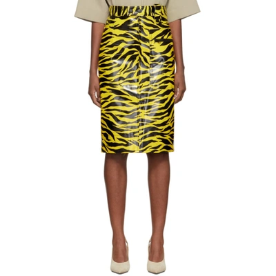 Kwaidan Editions Yellow & Black Tiger Print Pencil Skirt In Yellow / Bl