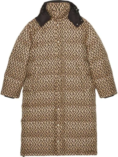 Gucci Geometric-print Shell-down Coat In Beige