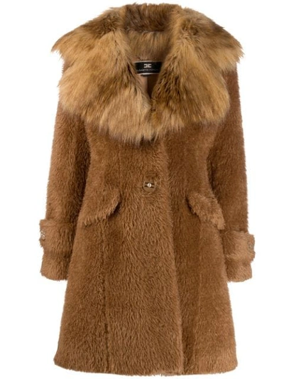 Elisabetta Franchi Faux-fur Midi Coat In Brown