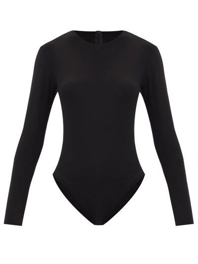 Norma Kamali Scoop-neck Three-quarter-sleeve Bodysuit In Black
