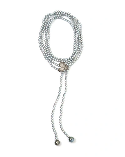 Michael Aram Orchid Lariat W/ Pearls & Diamonds In Black Rhodium Sterling Silver