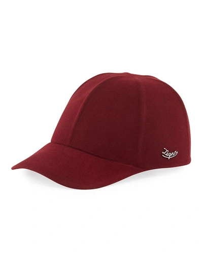 Ermenegildo Zegna Men's Solid Baseball Cap W/ Side Logo In Red