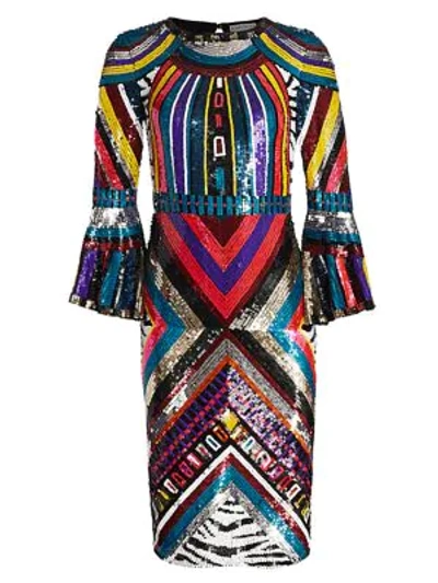 Alice And Olivia Jae Sequined Open-back Fitted Midi Dress In Multi