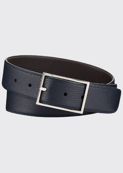 Simonnot Godard Lagun Grained Reversible Belt In Green