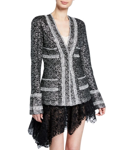 Anais Jourden Metallic-coated Lace Blazer In Black Pattern