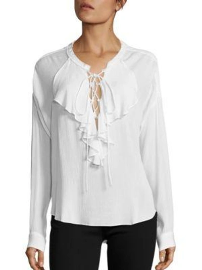 The Kooples Ruffle Long Sleeve Blouse In White