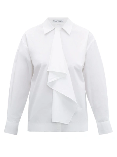 Jw Anderson Boxy-fit Draped-trim Cotton Shirt In White