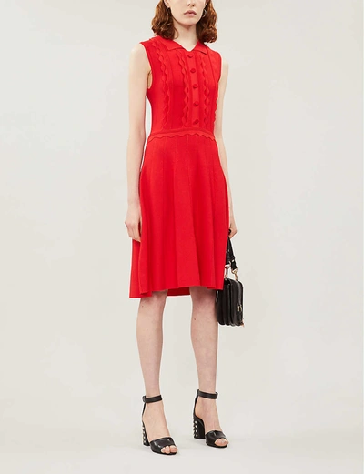 Claudie Pierlot Scalloped-trim Sleeveless Stretch-knit Dress In Rouge