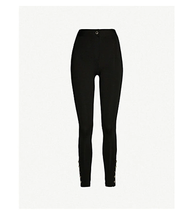 Sandro Ajust Button-detail High-rise Skinny Stretch-crepe Trousers In Black