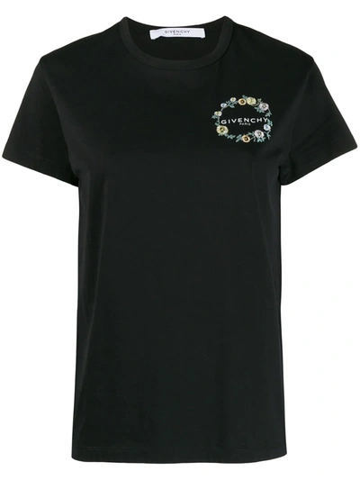 Givenchy Floral-embroidered Logo-print Cotton-jersey T-shirt In 001 Black