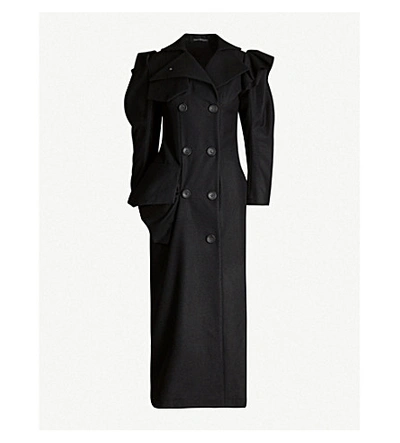 Yohji Yamamoto Asymmetric Double-breasted Wool-blend Coat In Black