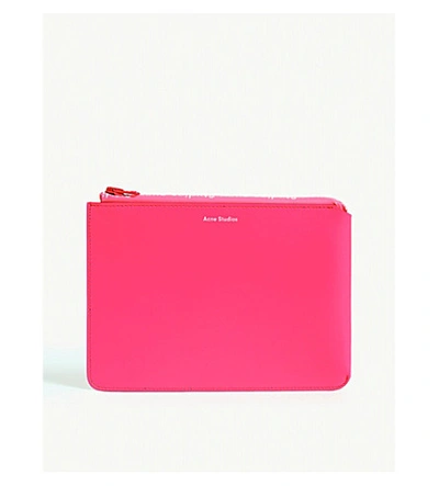 Acne Studios Malachite Neon Leather Pouch In Fluo Pink