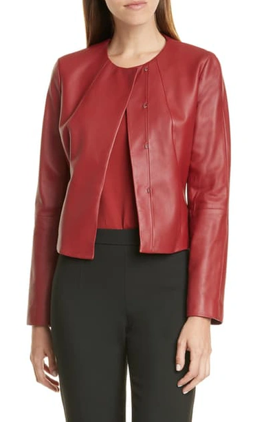 Hugo Boss Sabarbie Cropped Leather Jacket In Ruby