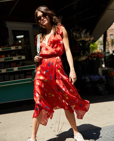 The Kooples Floral Print Midi Wrap Dress In Red