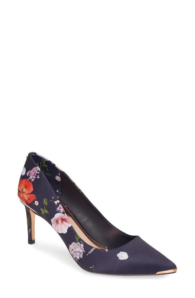 Ted Baker Wishirp Floral Pointed Toe Pump In Navy Hedgerow