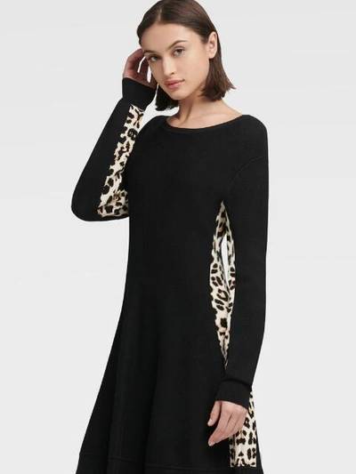 Dkny Women's Sweater Dress With Leopard Stripe - In Black