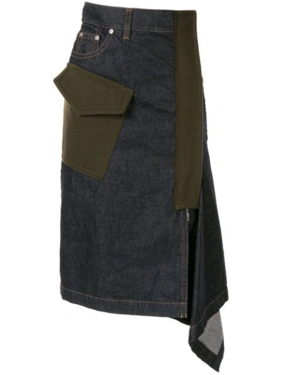 Sacai Asymmetric Denim Midi Skirt In Multicolor