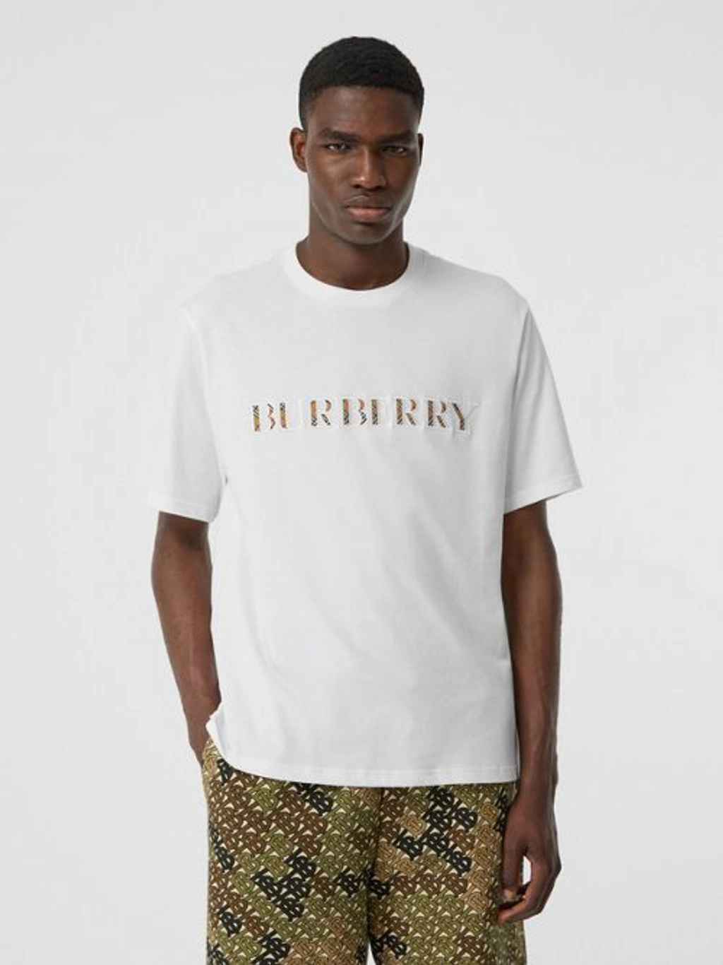 【関税&送料込】Burberry White Cotton T-Shirt With Check Fin Check Trim Cotton T-shirt in White | Burberry® Official