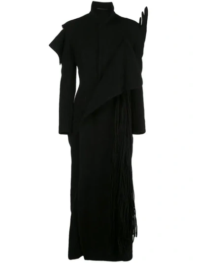 Yohji Yamamoto Fringed Asymmetric Wool Coat In Black