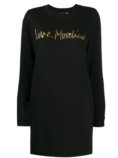 Love Moschino Logo-embellished Cotton-jersey Sweatshirt Dress In Black