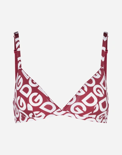 Dolce & Gabbana Jersey Soft-cup Bra With Dg Logo Print In Multicolor