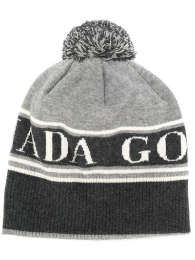 Canada Goose Logo Detail Bobble Hat In Grey