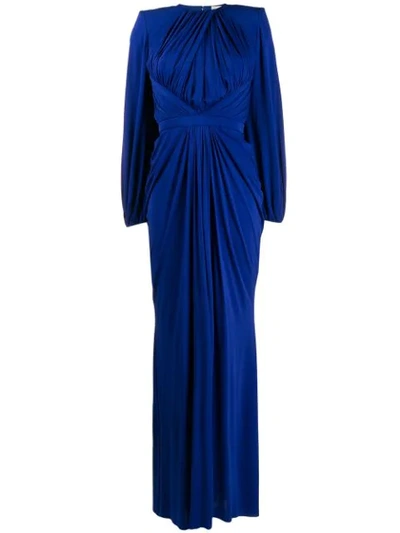 Alexander Mcqueen Long Draped Light Viscose Jersey Dress In Blue