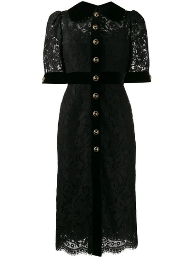 Dolce & Gabbana Lace Midi Dress With Bejeweled Buttons In Black