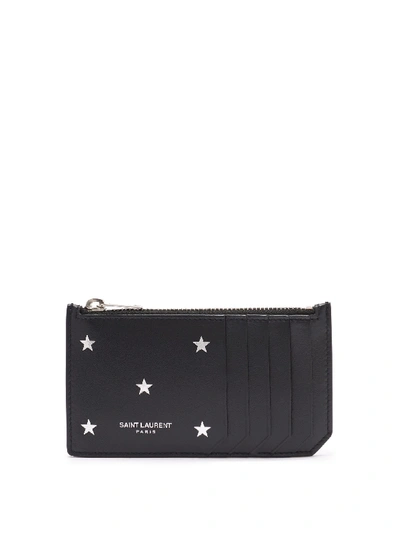 Saint Laurent Star-print Leather Cardholder In Black