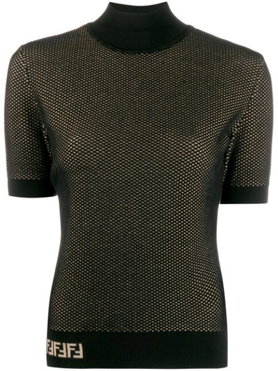 Fendi Double-layer Mesh-knit Top In Black