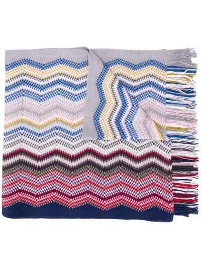 Missoni Zig Zag Fringed Scarf In Blue