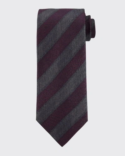 Brioni Printed Stripe Silk Tie In Navy