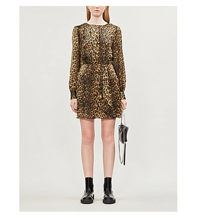 The Kooples Leopard-print Silk-satin Mini Dress In Leo01