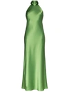 Galvan Sienna Halter-neck Bias-cut Gown In Green