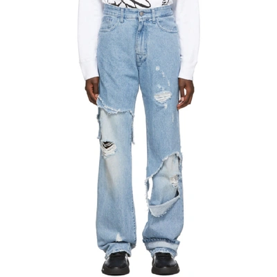Raf Simons Blue Destroyed Relaxed-fit Jeans In 00042 Lt Bl