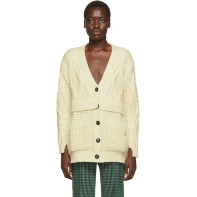 Victoria Beckham Oversized Cable And Waffle-knit Wool Cardigan In Vanilla