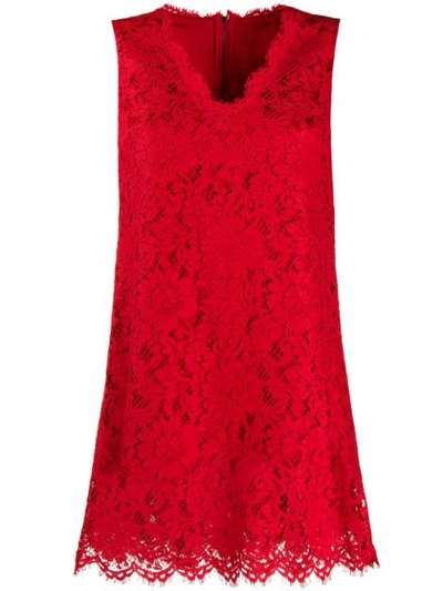Dolce & Gabbana A-line Scalloped Lace Dress In Red
