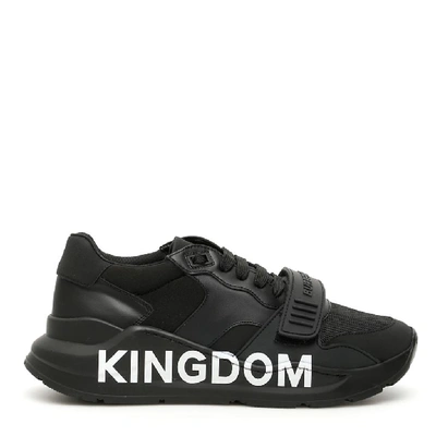 Burberry Strapped Kingdom Print Sneakers In Black