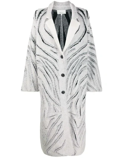 3.1 Phillip Lim / フィリップ リム Zebra Fringe Cutout Melton Long Coat In White