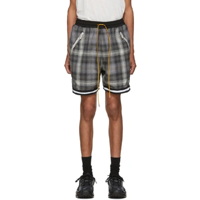 Rhude Webbing-trimmed Checked Cotton Drawstring Shorts In Blackgrey